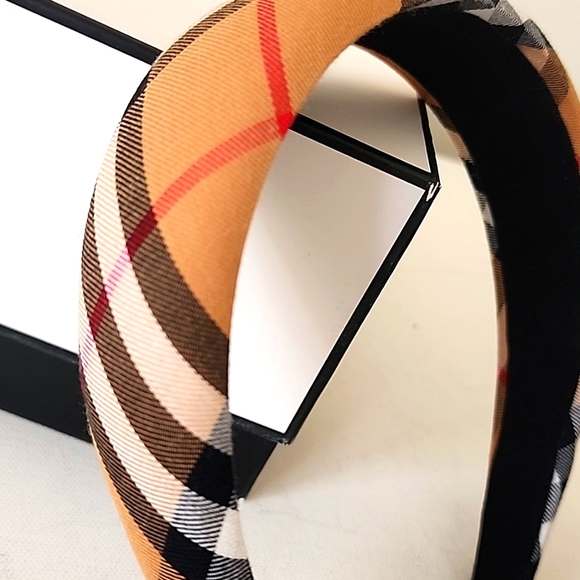 NEW Boutique Wide Cotton Headband Plaid Tan Red Black Cream - Picture 5 of 5